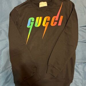 Gucci Unisex Black Sweater with Multicolor Logo